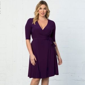 Kiyonna Plum Essential Wrap Dress Women's Plus Size 5X Whimsical Career NWT